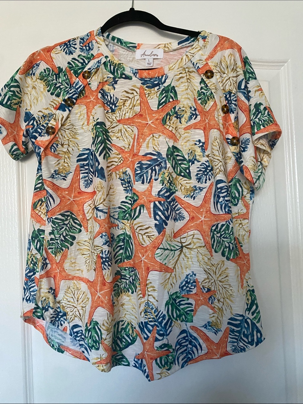 Sea Star Printed Short Sleeve Top - Orange & Green